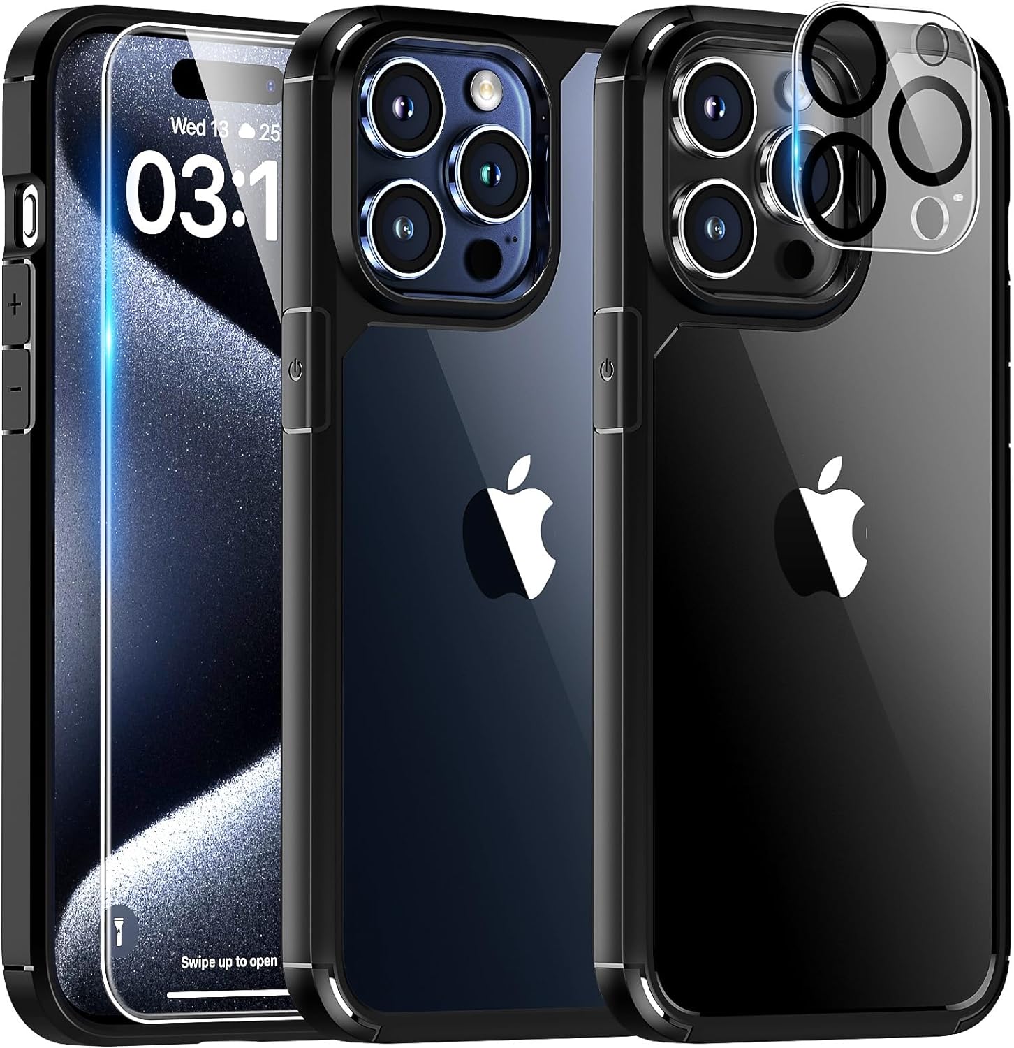 TAURI 5 in 1 for iPhone 15 Pro Max Case Crystal Clear, [Not-Yellowing &  15FT Mil-Drop Defense] with 2X Screen Protectors + 2X Camera Lens  Protectors