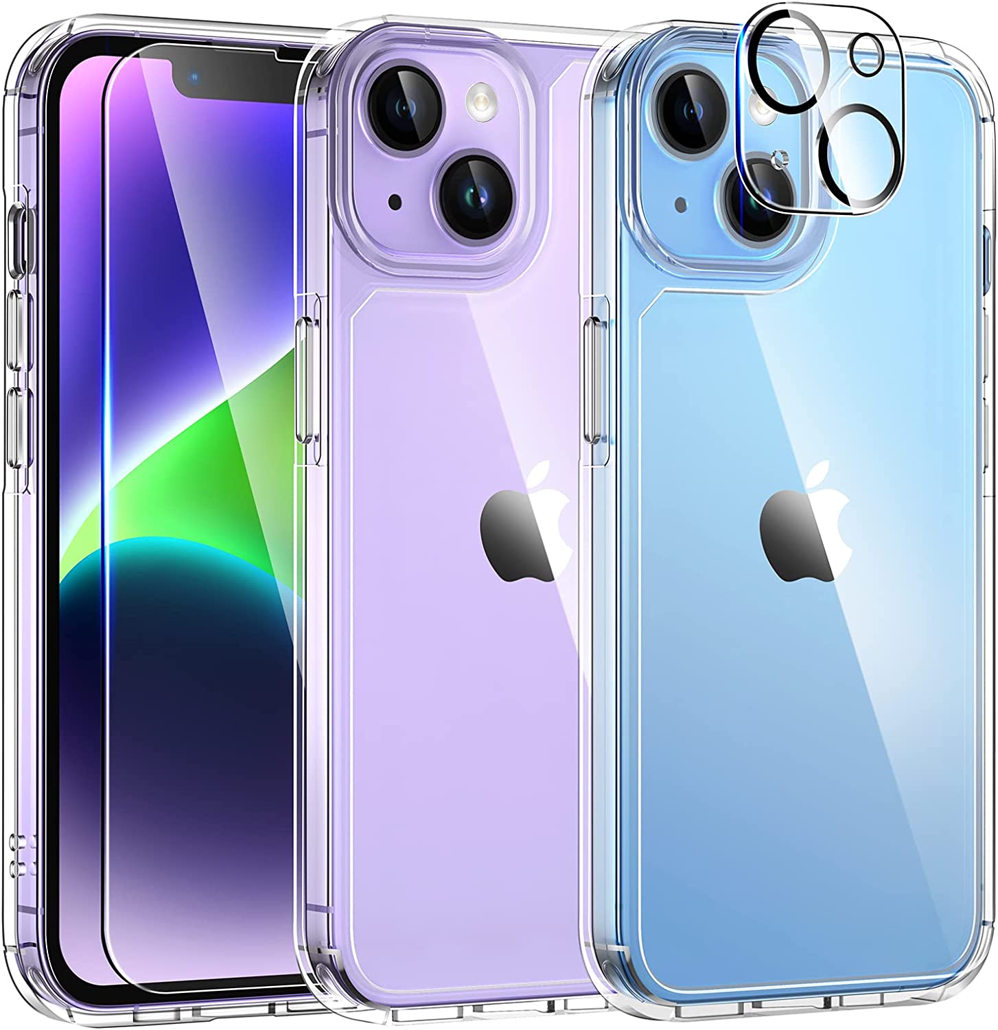 TAURI for iPhone 14 Pro Case, [5 in 1] 1X Clear Case [Not-Yellowing] with  2X Screen Protectors + 2X Camera Lens Protectors, [Military Grade Drop