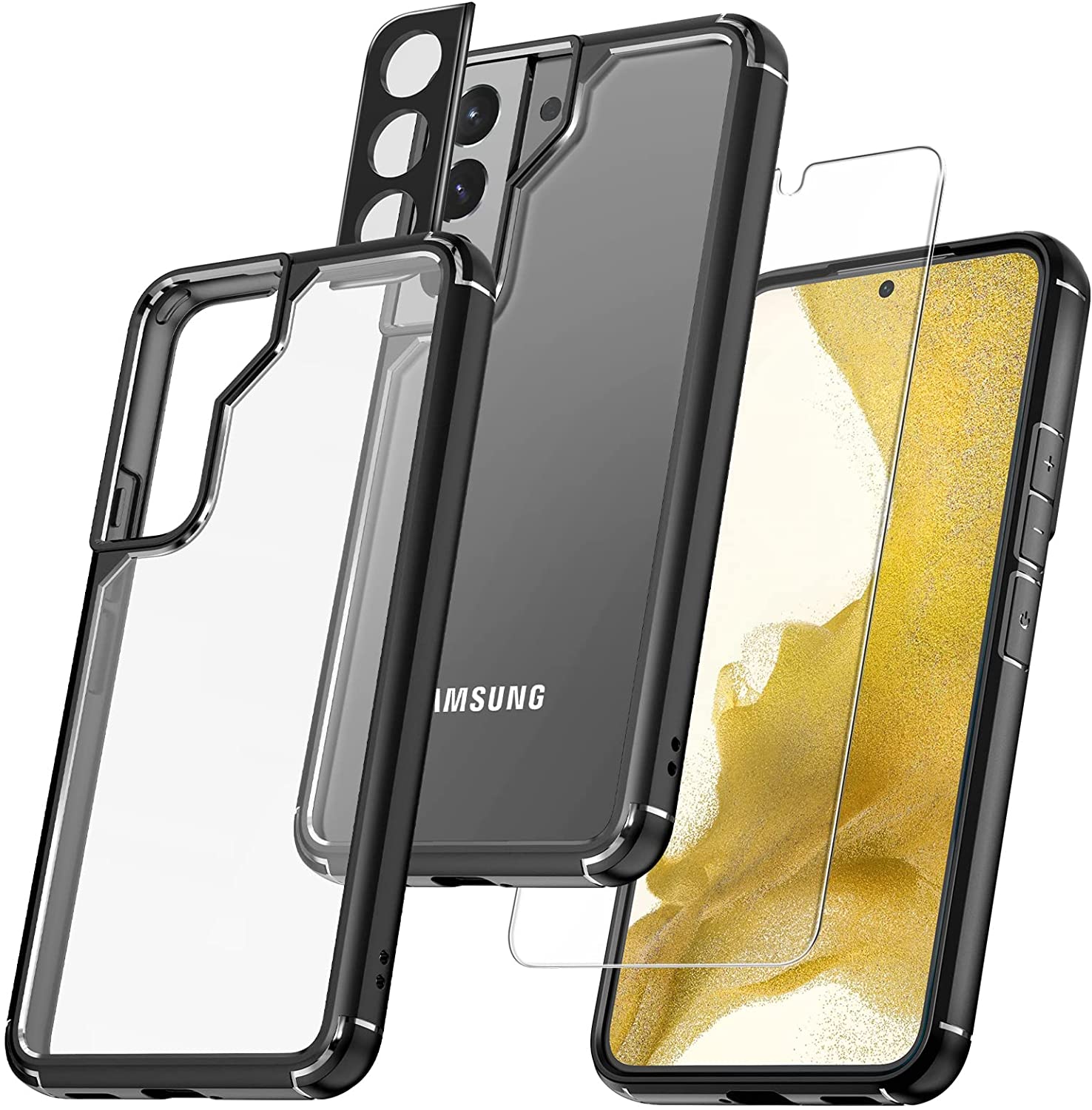 TAURI 4 Pièces Protection écran Compatible avec Samsung Galaxy S22 Ultra 5G  6.8, 2 Pièces TPU Protection écran et 2 Pièces Caméra Arrière,Compatible