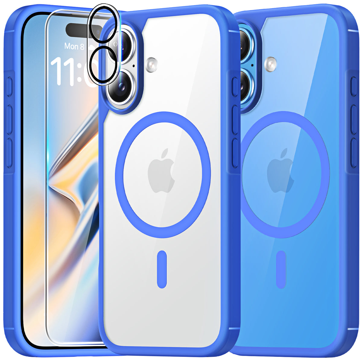 TAURI 5 in 1 for iPhone 16 Case, Compatible with MagSafe [Anti-Yellowing] with 2X Screen Protector + 2X Camera Lens Protector, Military-Grade Protection, Magnetic Phone Case for iPhone 16 6.1", Blue