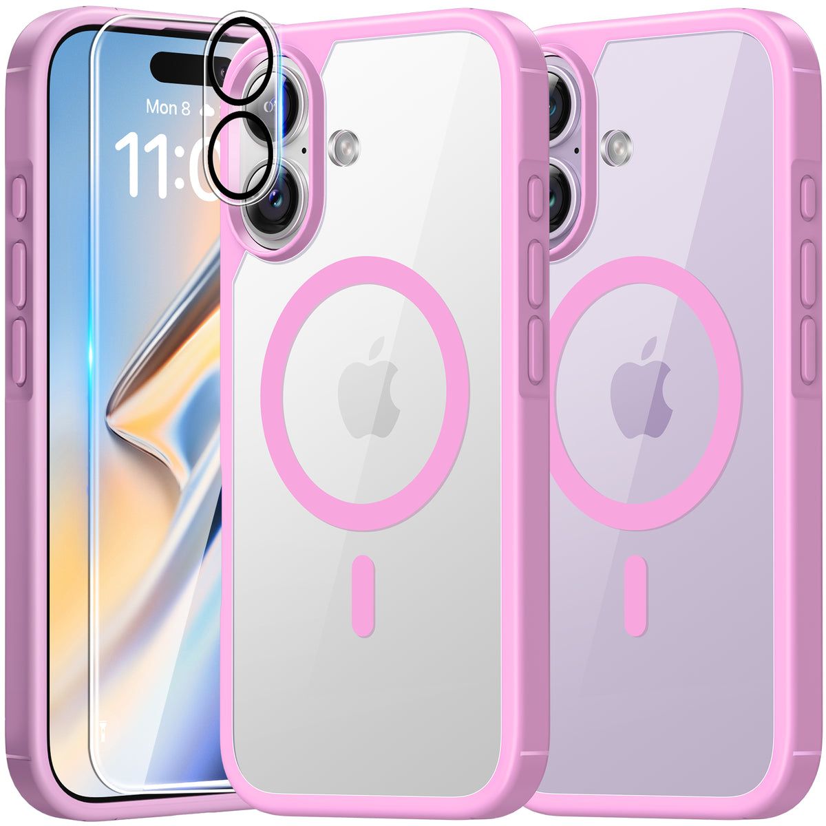 TAURI 5 in 1 for iPhone 16 Plus Case, Compatible with MagSafe [Not-Yellowing] with 2X Screen Protector + 2X Camera Lens Protector, Military-Grade Protection, Magnetic Case for 16 Plus 6.7", Pink