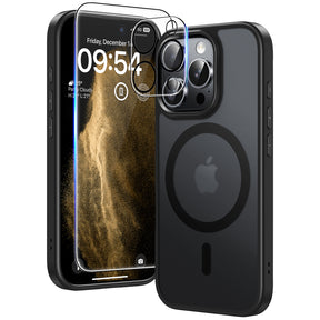 TAURI 5 in 1 for iPhone 16 Pro Max Case, [Compatible with MagSafe] with 2X Screen Protector +2X Camera Lens Protector, Translucent Matte Magnetic Phone Case for 16 ProMax 6.9", Matte Black