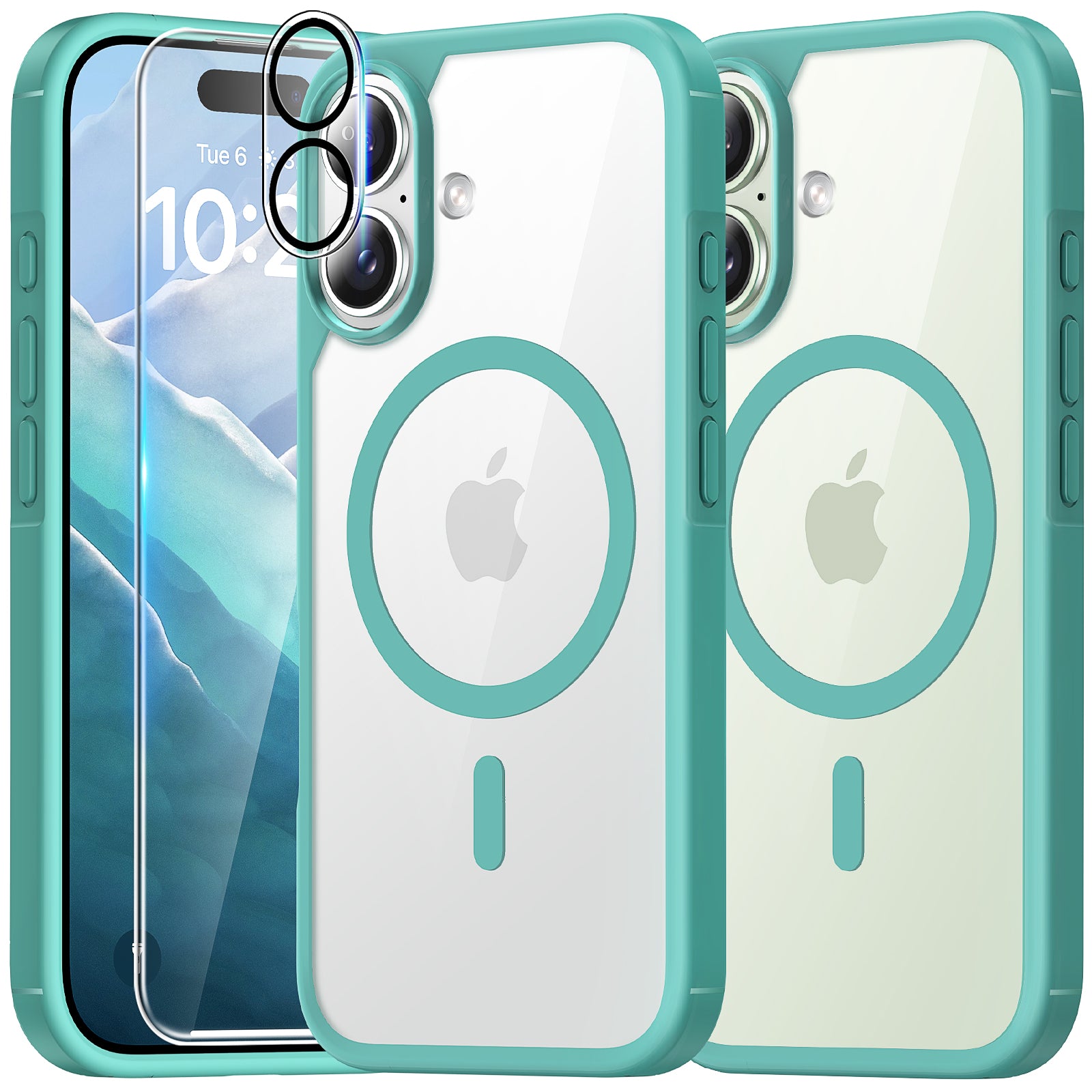 TAURI 5 in 1 for iPhone 16 Plus Case, Compatible with MagSafe [Not-Yellowing] with 2X Screen Protector + 2X Camera Lens Protector, Military-Grade Protection, Magnetic Case for 16 Plus 6.7", Green