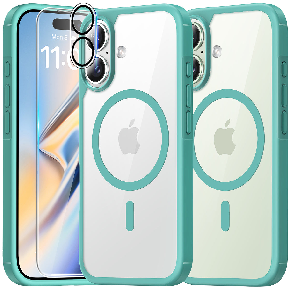 TAURI 5 in 1 for iPhone 16 Case, Compatible with MagSafe [Anti-Yellowing] with 2X Screen Protector + 2X Camera Lens Protector, Military-Grade Protection, Magnetic Phone Case for iPhone 16 6.1", Green