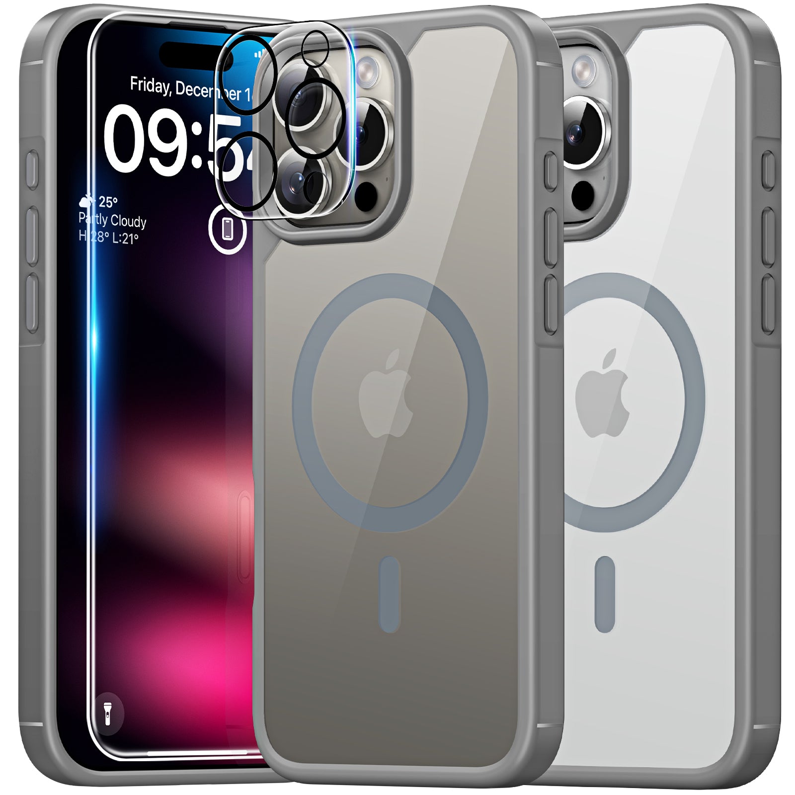 TAURI 5 in 1 for iPhone 16 Pro Case, Compatible with MagSafe [Not-Yellowing] with 2X Screen Protector + 2X Camera Lens Protector, Military-Grade Protection, Magnetic Case for iPhone 16 Pro 6.3", Gray