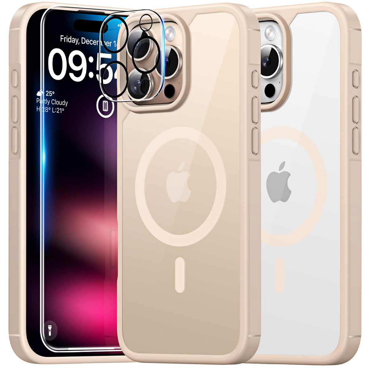 TAURI 5 in 1 for iPhone 16 Pro Case, Compatible with MagSafe [Not-Yellowing] with 2X Screen Protector + 2X Camera Lens Protector, Military-Grade Protection, Magnetic Case for 16 Pro 6.3", Desert