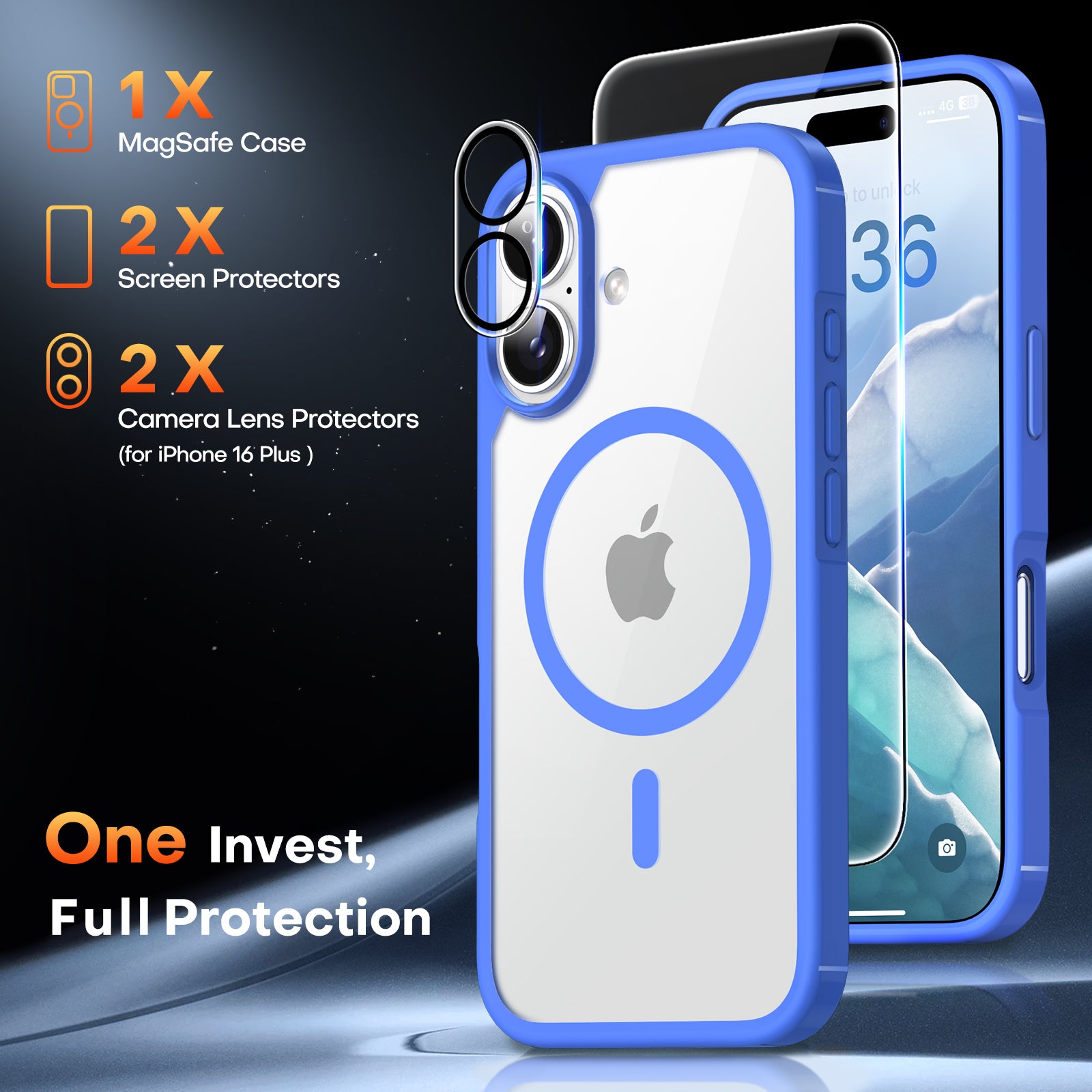 TAURI 5 in 1 for iPhone 16 Plus Case, Compatible with MagSafe [Not-Yellowing] with 2X Screen Protector + 2X Camera Lens Protector, Military-Grade Protection, Magnetic Case for 16 Plus 6.7", Blue