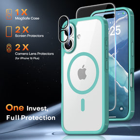 TAURI 5 in 1 for iPhone 16 Plus Case, Compatible with MagSafe [Not-Yellowing] with 2X Screen Protector + 2X Camera Lens Protector, Military-Grade Protection, Magnetic Case for 16 Plus 6.7", Green