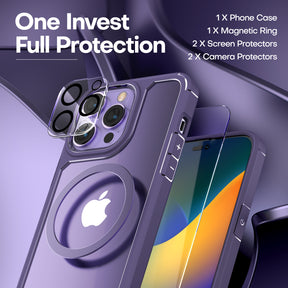 TAURI [5 in 1] for iPhone 14 Pro Case, [Not Yellowing] with 2X Tempered Glass Screen Protector + 2X Camera Lens Protector, [Military Grade Drop Protection] Shockproof Slim Phone Case 6.1 Inch, Purple