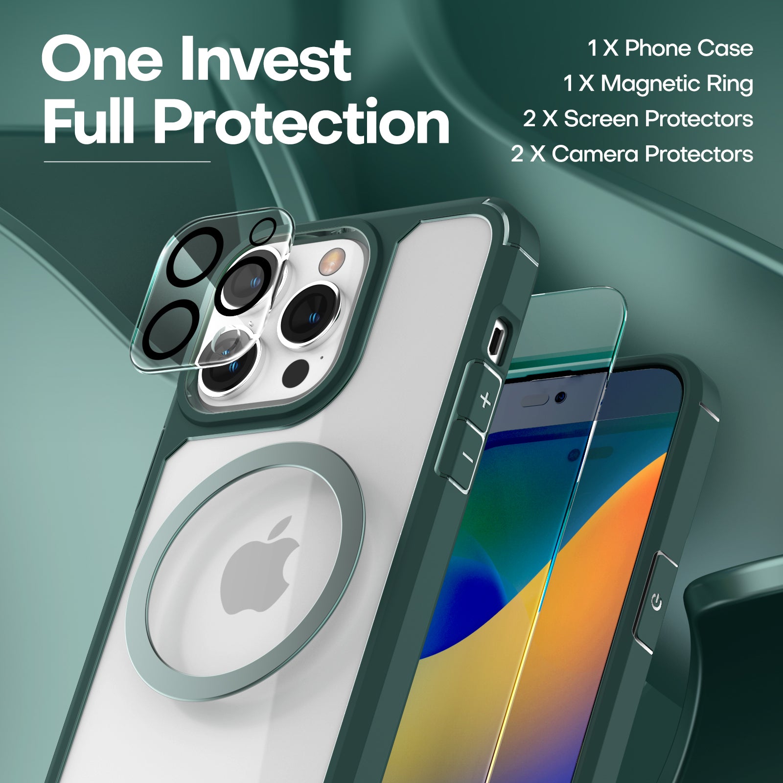 TAURI for iPhone 14 Pro Case, [5 in 1] 1X Clear Case [Not-Yellowing] with  2X Screen Protectors + 2X Camera Lens Protectors, [Military Grade Drop