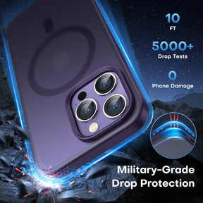 TAURI [5 in 1] Magnetic Case for iPhone 14 Pro [Military Grade Drop Protection] with 2X Screen Protector +2X Camera Lens Protector, Translucent Matte Slim Fit Compatible with Magsafe Case-Purple